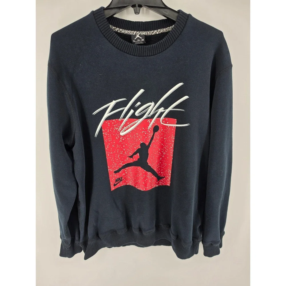 Jordan Flight Mens Black Graphic Crewneck Sweatshirt Jumpman Fleece XL